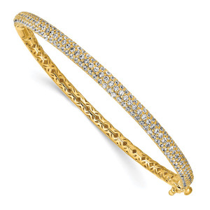 Sterling Shimmer Sterling Silver Gold-tone Flash Gold-plated 175 Stone Pav‚ CZ Hinged Bangle Bracelet