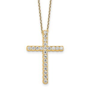 Sterling Shimmer Sterling Silver Gold-tone Flash Gold-plated 2.3mm CZ 21 Stone Cross 16 inch with 2 inch Extension Necklace