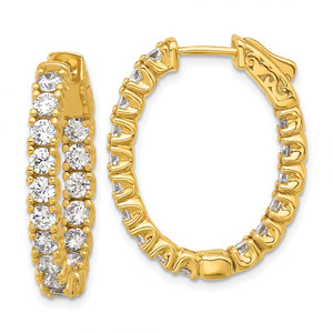 Sterling Shimmer Sterling Silver Gold-tone Flash Gold-plated 3mm CZ 32 Stone Oval In and Out Hinged Hoop Earrings