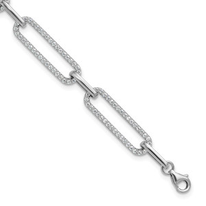 Sterling Shimmer Sterling Silver Rhodium-plated 1.2mm CZ 190 Stone Paper Clip Link 6.5 inch with 1 inch Extension Bracelet