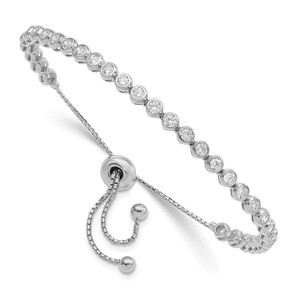 Sterling Shimmer Sterling Silver Rhodium-plated 33 Stone CZ Adjustable Bracelet