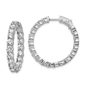 Sterling Shimmer Sterling Silver Rhodium-plated 36 Stone 3.75mm CZ In and Out Round Hinged Hoop Earrings - QE-B84BE153-4886