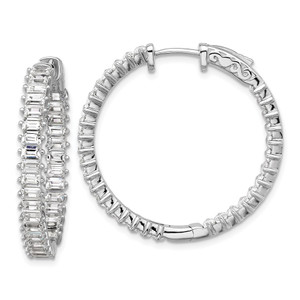 Sterling Shimmer Sterling Silver Rhodium-plated 3mm x 2mm CZ 64 Stone In and Out Hinged Hoop Earrings