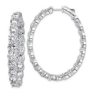 Sterling Shimmer Sterling Silver Rhodium-plated 5.25mm CZ 38 Stone Oval In and Out Hinged Hoop Earrings
