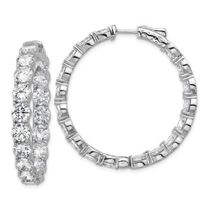 Sterling Shimmer Sterling Silver Rhodium-plated 5.2mm CZ 36 Stone In and Out Hinged Hoop Earrings