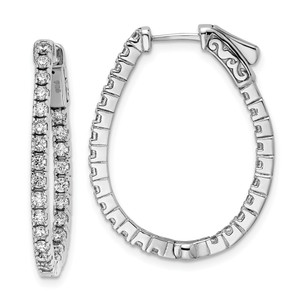 Sterling Shimmer Sterling Silver Rhodium-plated 50 Stone 1.75mm CZ In and Out Oval Hinged Hoop Earrings