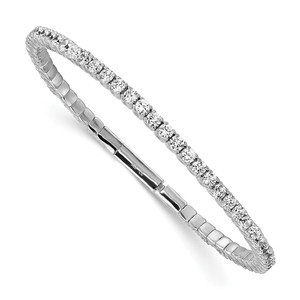 Sterling Shimmer Sterling Silver Rhodium-plated 51 Stone CZ Flexible Bangle Bracelet
