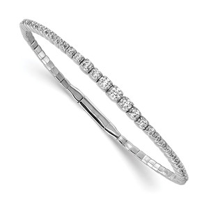 Sterling Shimmer Sterling Silver Rhodium-plated 61 Stone CZ Flexible Bangle Bracelet