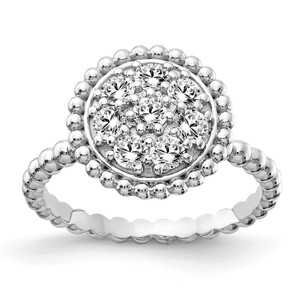 Sterling Shimmer Sterling Silver Rhodium-plated 8 Stone CZ Round Beaded Ring - QR-7D22EEA5-5303