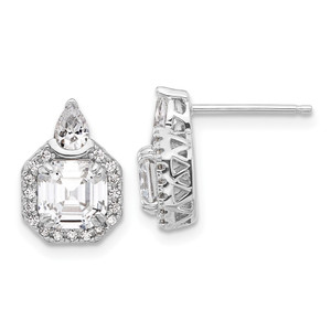 Sterling Shimmer Sterling Silver Rhodium-plated CZ 38 Stone Teardrop Post Earrings