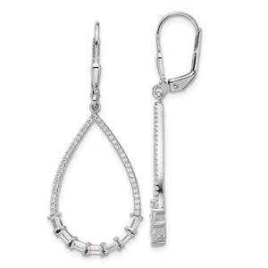 Sterling Shimmer Sterling Silver Rhodium-plated CZ 96 Stone Teardrop Dangle Leverback Earrings