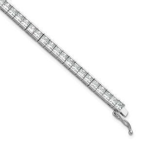 Sterling Shimmer Sterling Silver Rhodium-plated Square 3mm x 3mm CZ 53 Stone 7 inch Bracelet