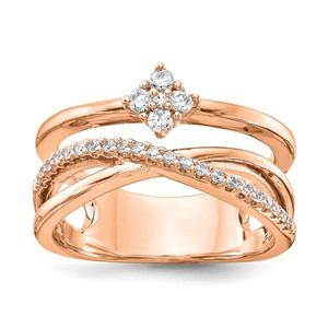 Sterling Shimmer Sterling Silver Rose-tone Flash Rose Gold-plated 27 Stone CZ Ring - QR-FAF23105-7306