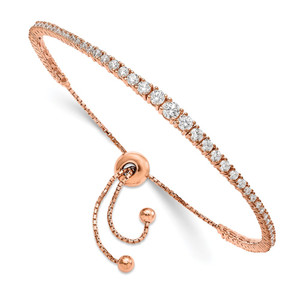 Sterling Shimmer Sterling Silver Rose-tone Flash Rose Gold-plated 67 Stone Graduated CZ Adjustable 5 inch up to 9 inch Bracelet
