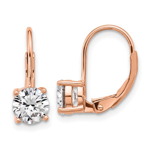 Sterling Shimmer Sterling Silver Rose-tone Flash Rose-gold Plated 6mm CZ 2 Stone Leverback Earrings
