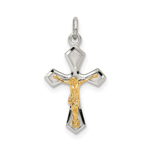 Sterling Silver & Gold-plated Polished Satin & D/C Crucifix Pendant