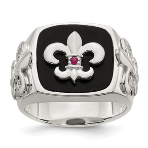 Sterling Silver .03Ruby/Black Agate Fleur de Lis Ring - QR-4D246885-8167
