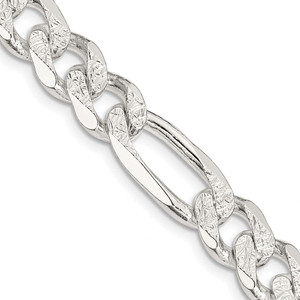 Sterling Silver 11.0mm Pav‚ Flat Figaro Chain - QF-2AF1CB19-1773