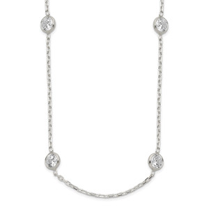Sterling Silver 16 Inch w/2 in ext. 8-Station CZ Necklace
