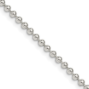 Sterling Silver 2.35mm Beaded Chain w/2in ext.