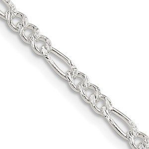 Sterling Silver 3mm Pav‚ Flat Figaro Chain - QF-19283987-7211