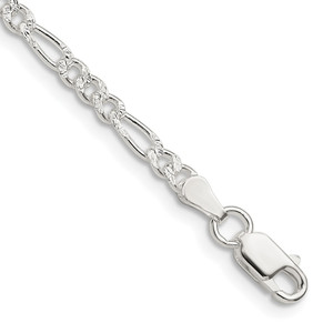 Sterling Silver 3mm Pav‚ Flat Figaro Chain - QF-ACE783C5-9072