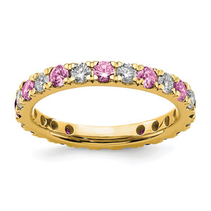 14k 3/4 carat Lab Grown Diamond VS/SI+ G+ and Lab Created Pink Sapphire Size 6.5 Eternity Band