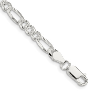 Sterling Silver 4.3mm Pav‚ Flat Figaro Chain - QF-BCAC9D7E-5467