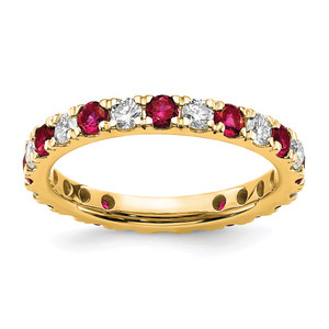14k 3/4 carat Lab Grown Diamond VS/SI+ G+ and Lab Created Ruby Size 4.5 Eternity Band