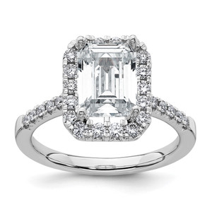 14k 3/8 carat Lab Grown Diamond VS/SI+ G+ 2 carat Emerald Center Semi Mount Halo Engagement Ring