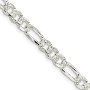 Sterling Silver 5.5mm Pav‚ Flat Figaro Chain - QF-A0C6532E-7077