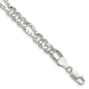 Sterling Silver 6.3mm Hammered Figaro Chain - QH-CB8A9DB9-4300
