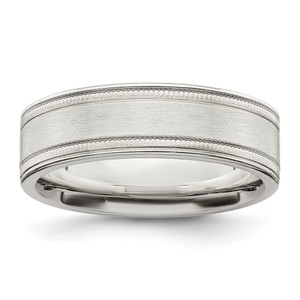 Sterling Silver 6mm Brushed Flat Milgrain Grooved Edge Fancy Band Size 10.5