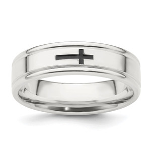 Sterling Silver 6mm Enamel Cross Fancy Band Size 10.5