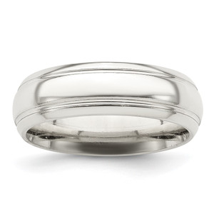 Sterling Silver 6mm Polished Domed with Grooved Beveled Edge Fancy Band Size 9
