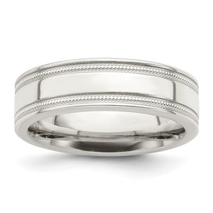 Sterling Silver 6mm Polished Flat Milgrain Grooved Edge Fancy Band Size 8.5