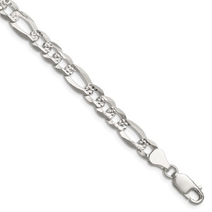 Sterling Silver 7.0mm Flat D/C Pave Figaro Chain - QP-3D9D6FD4-1245