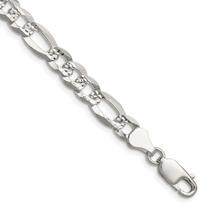 Sterling Silver 7.0mm Flat D/C Pave Figaro Chain - QP-491B18FE-3688