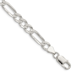 Sterling Silver 7.0mm Pav‚ Flat Figaro Chain - QF-0034400C-1952