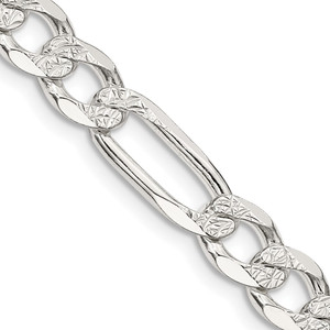 Sterling Silver 7.0mm Pav‚ Flat Figaro Chain - QF-30492DC8-1104