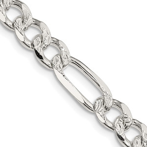 Sterling Silver 7.25mm Pav‚ Flat Figaro Chain - QF-678F68FC-4534