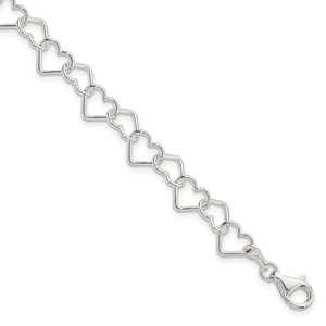 Sterling Silver 7.5inch Polished Fancy Heart Link Bracelet - QH-AD7A8247-5597
