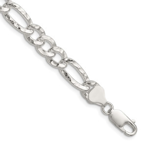 Sterling Silver 7.6mm Hammered Figaro Chain - QH-6DCE115D-7348
