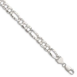 Sterling Silver 7.6mm Hammered Figaro Chain - QH-EE681FC6-7916