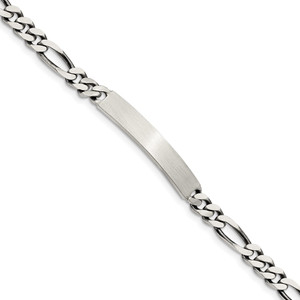Sterling Silver 7inch Engraveable Antiqued Figaro Link ID Bracelet - QI-A3A4B764-8031