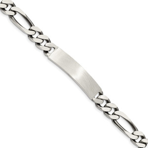 Sterling Silver 7inch Engraveable Antiqued Figaro Link ID Bracelet - QI-E730891D-2580
