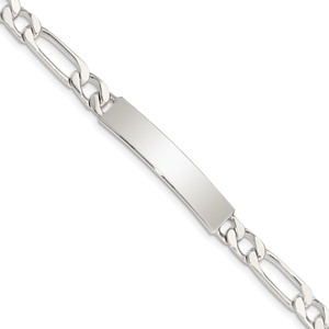 Sterling Silver 8inch Polished Engraveable Figaro Link ID Bracelet - QI-162CBCBD-1102