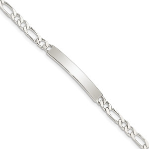 Sterling Silver 8inch Polished Engraveable Figaro Link ID Bracelet - QI-2C071BEB-6960