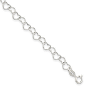 Sterling Silver 8inch Polished Fancy Heart Link Bracelet - QH-A6D17253-6076