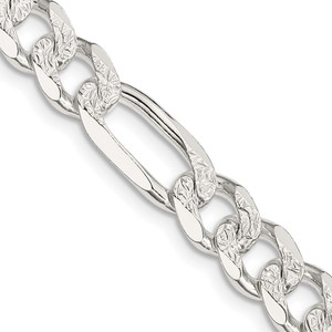 Sterling Silver 8mm Pav‚ Flat Figaro Chain - QF-6D2EFD04-1606